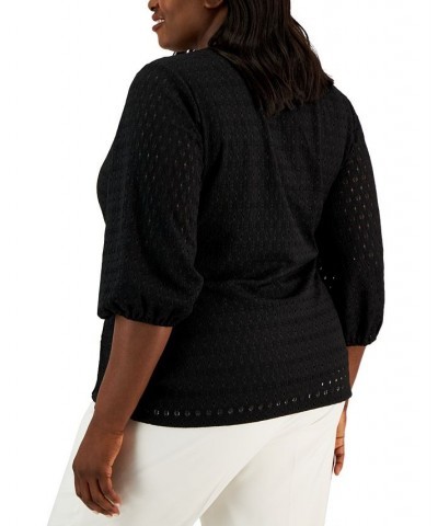 Plus Size Dot Lace Wrap Top Black $44.01 Tops