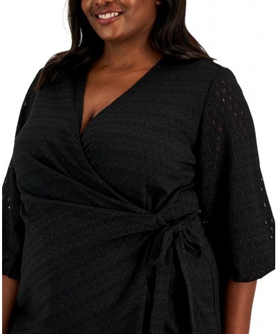 Plus Size Dot Lace Wrap Top Black $44.01 Tops