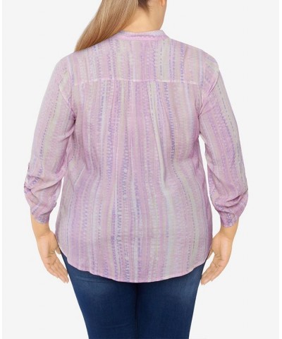 Plus Size Silky Gauze Printed Button Front Top Pink Multi $31.82 Tops