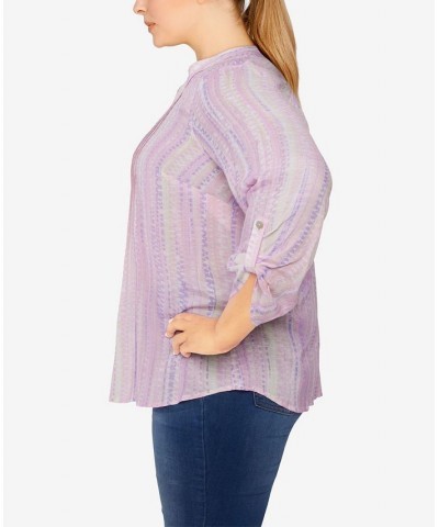 Plus Size Silky Gauze Printed Button Front Top Pink Multi $31.82 Tops