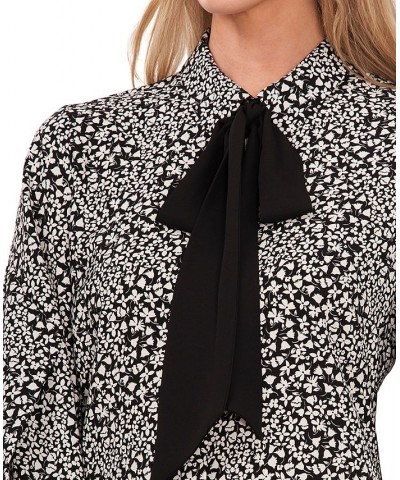 Women's Long Sleeve Ditsy Button-Up Bow Blouse Rich Black $17.15 Tops