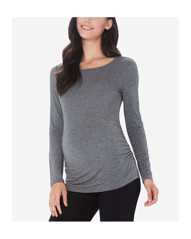 Women's Softwear with Stretch Maternity Long Sleeve Ballet Neck Top Gray $11.41 Tops