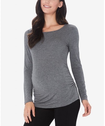 Women's Softwear with Stretch Maternity Long Sleeve Ballet Neck Top Gray $11.41 Tops