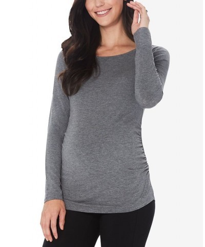 Women's Softwear with Stretch Maternity Long Sleeve Ballet Neck Top Gray $11.41 Tops