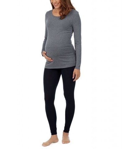 Women's Softwear with Stretch Maternity Long Sleeve Ballet Neck Top Gray $11.41 Tops