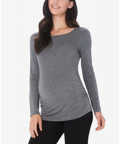 Women's Softwear with Stretch Maternity Long Sleeve Ballet Neck Top Gray $11.41 Tops