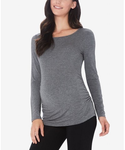 Women's Softwear with Stretch Maternity Long Sleeve Ballet Neck Top Gray $11.41 Tops