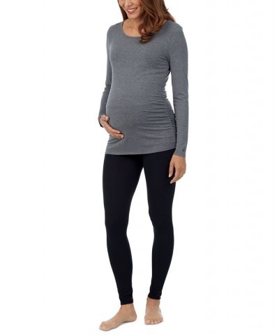 Women's Softwear with Stretch Maternity Long Sleeve Ballet Neck Top Gray $11.41 Tops