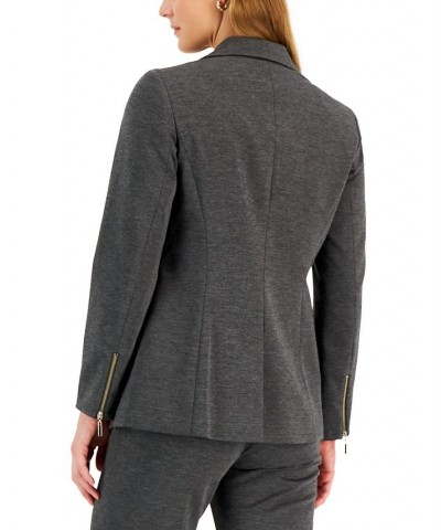 Women's Zip-Cuff Notched Collar One-Button Jacket Regular and Petite Sizes Gray $38.74 Jackets