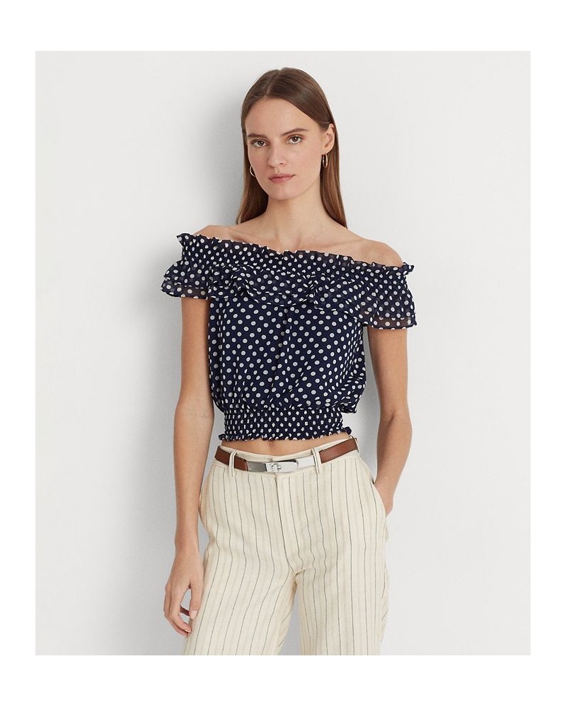 Women's Polka-Dot Off-the-Shoulder Blouse Navy/cream $74.40 Tops