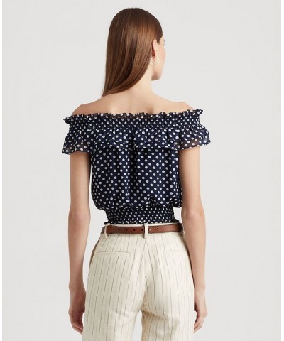 Women's Polka-Dot Off-the-Shoulder Blouse Navy/cream $74.40 Tops