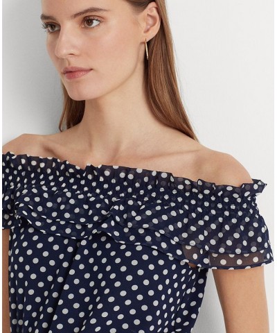 Women's Polka-Dot Off-the-Shoulder Blouse Navy/cream $74.40 Tops