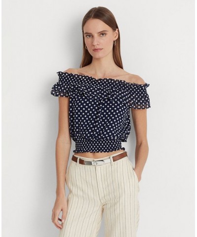 Women's Polka-Dot Off-the-Shoulder Blouse Navy/cream $74.40 Tops