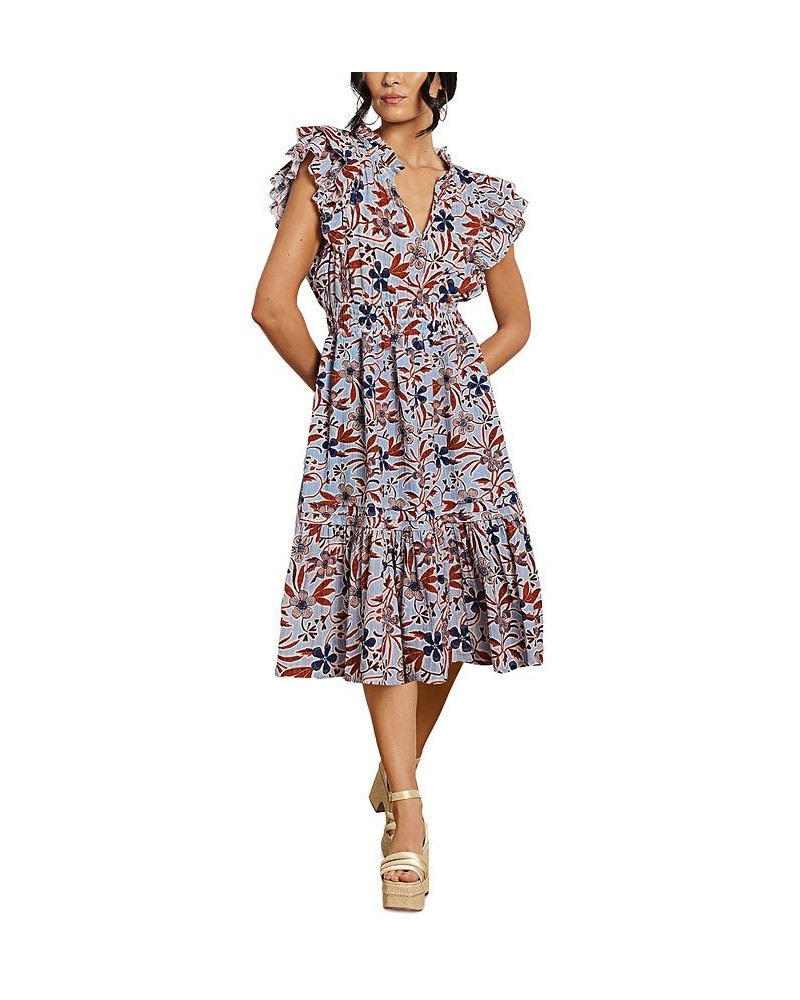 Women's Sleeveless Tiered Midi Dress Blue $69.96 Dresses