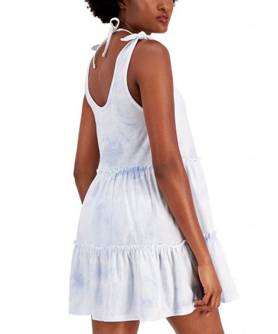 Juniors' Cotton Tie-Dye-Print Tiered Cover-Up Dress White/Hydrangea $21.56 Swimsuits