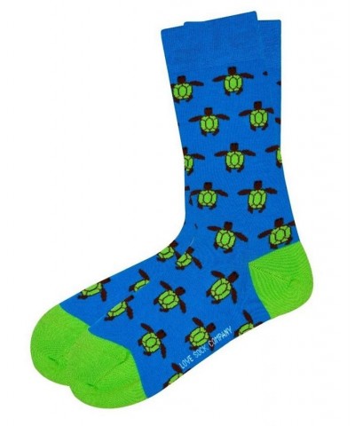 Women's Turtle W-Cotton Novelty Crew Socks with Seamless Toe Design Pack of 1 Turquoise $13.25 Socks