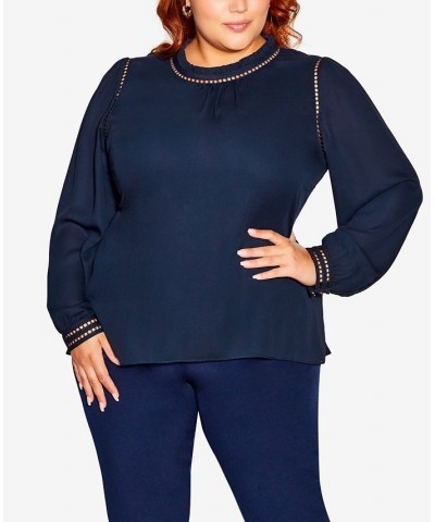 Trendy Plus Size Kiss Me Quick High Low Shirt French Navy $52.25 Tops