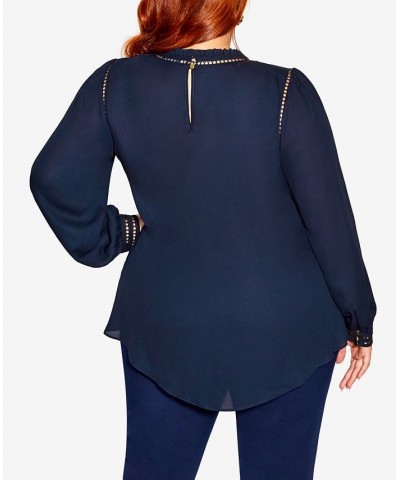 Trendy Plus Size Kiss Me Quick High Low Shirt French Navy $52.25 Tops