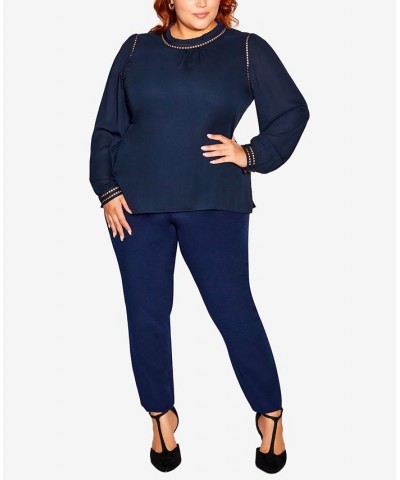 Trendy Plus Size Kiss Me Quick High Low Shirt French Navy $52.25 Tops