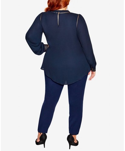 Trendy Plus Size Kiss Me Quick High Low Shirt French Navy $52.25 Tops