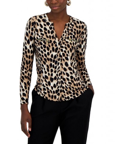 Women's Print Zip-Pocket Top in Regular & Petite Multi $18.63 Tops