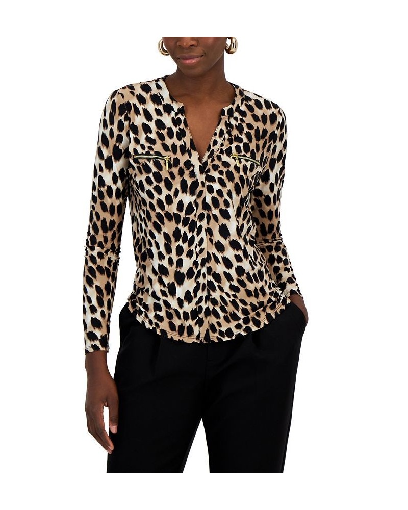 Women's Print Zip-Pocket Top in Regular & Petite Multi $18.63 Tops