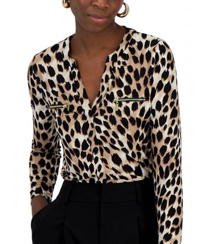 Women's Print Zip-Pocket Top in Regular & Petite Multi $18.63 Tops