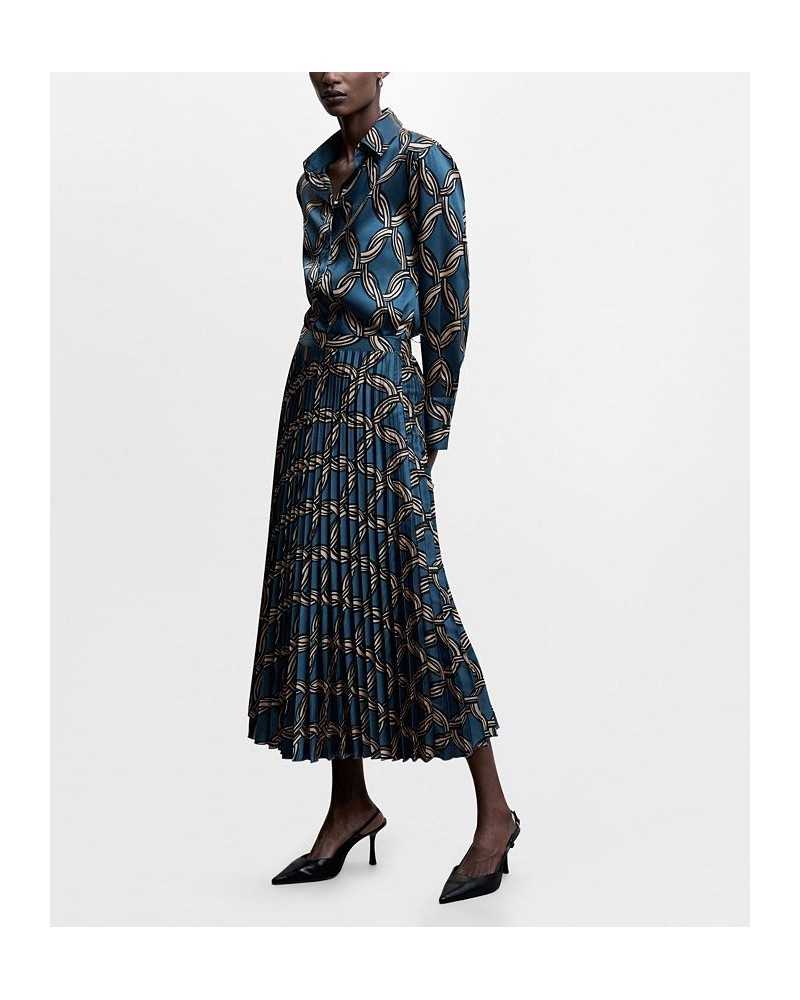 Women's Geometric Print Pleated Skirt Blue $49.49 Skirts