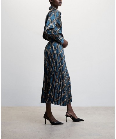 Women's Geometric Print Pleated Skirt Blue $49.49 Skirts