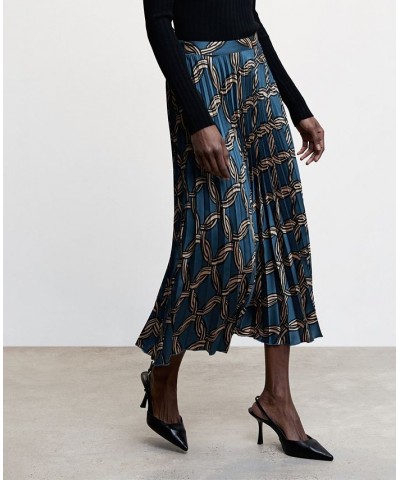 Women's Geometric Print Pleated Skirt Blue $49.49 Skirts