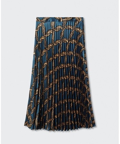 Women's Geometric Print Pleated Skirt Blue $49.49 Skirts