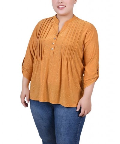 Plus Size 3/4 Roll Tab Pullover Top Gold $14.89 Tops