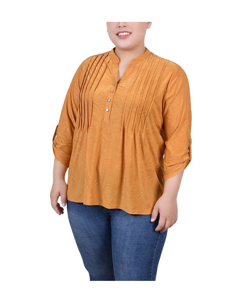 Plus Size 3/4 Roll Tab Pullover Top Gold $14.89 Tops