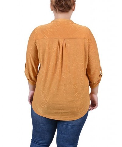 Plus Size 3/4 Roll Tab Pullover Top Gold $14.89 Tops