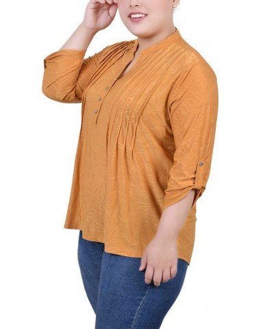 Plus Size 3/4 Roll Tab Pullover Top Gold $14.89 Tops