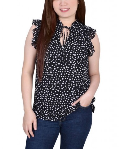 Petite Size Ruffled Sleeve Blouse with Tie Closure Top Black Icemoon $18.29 Tops