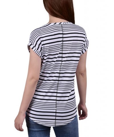 Petite Striped Extended Sleeve Top Black $14.84 Tops