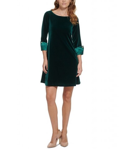 Women's Velvet Boat-Neck A-Line Dress Navy $27.52 Dresses