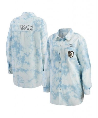 Women's White Vegas Golden Knights Oversized Tie-Dye Button-Up Denim Shirt White $36.80 Tops