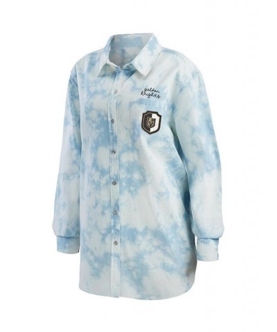 Women's White Vegas Golden Knights Oversized Tie-Dye Button-Up Denim Shirt White $36.80 Tops