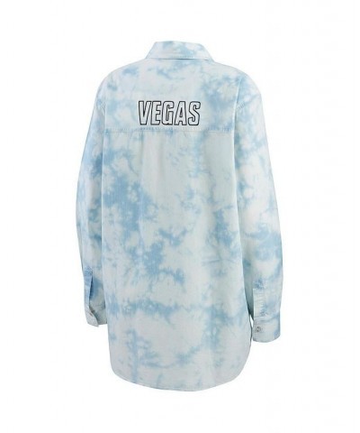 Women's White Vegas Golden Knights Oversized Tie-Dye Button-Up Denim Shirt White $36.80 Tops