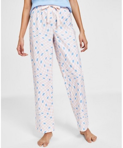 Cotton Printed Straight Leg Pajama Pants Retro Check Blu $11.99 Sleepwear