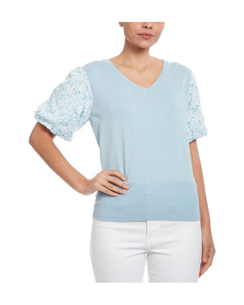 Women's Sweater with Floral Eyelet Blue $41.36 Sweaters