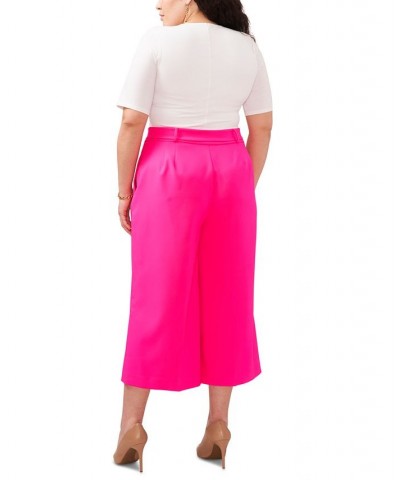Plus Size Belted Wide-Leg Cropped Culottes Hot Pink $44.22 Pants