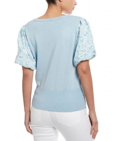 Women's Sweater with Floral Eyelet Blue $41.36 Sweaters