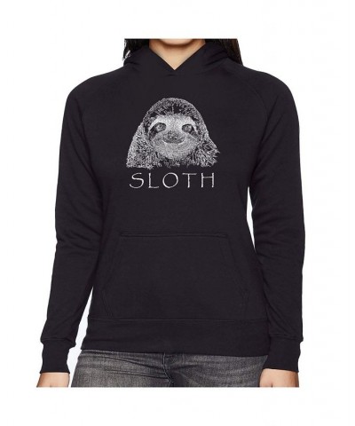 Women's Word Art Hooded Sweatshirt -Sloth Black $25.80 Sweatshirts