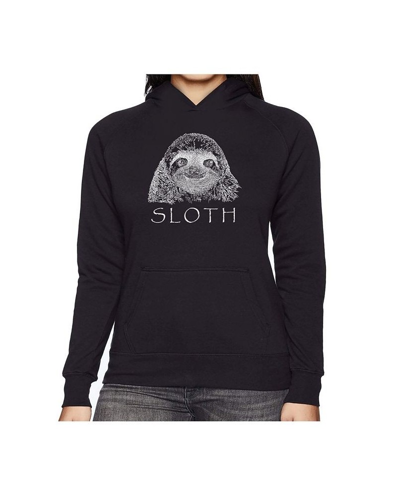 Women's Word Art Hooded Sweatshirt -Sloth Black $25.80 Sweatshirts