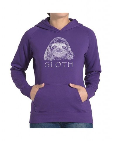 Women's Word Art Hooded Sweatshirt -Sloth Black $25.80 Sweatshirts