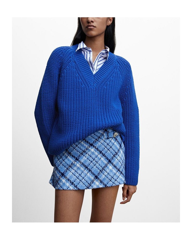 Women's V-Neck Knit Sweater Blue $39.60 Sweaters