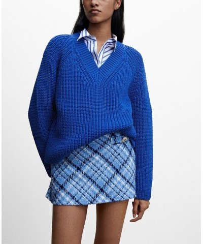 Women's V-Neck Knit Sweater Blue $39.60 Sweaters